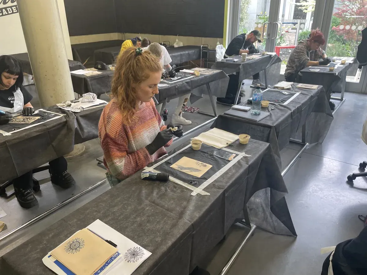 Wide view of the tattoo training classroom